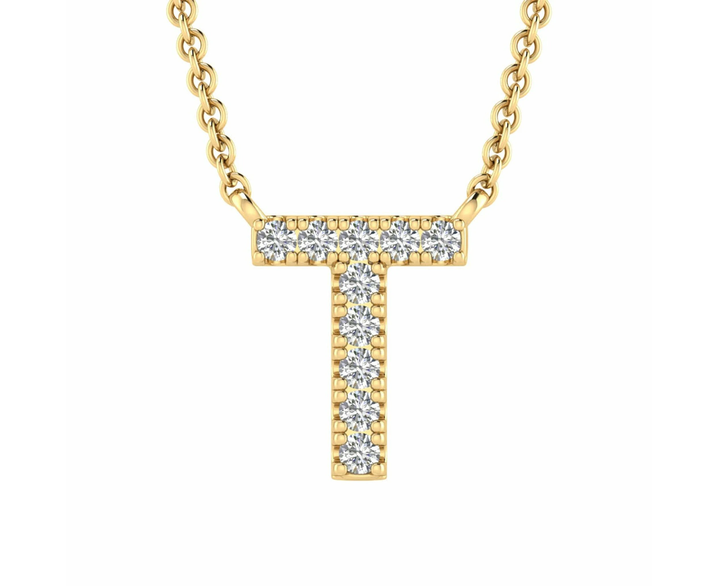 Initial 'T' Necklace with 0.06ct Diamonds in 9K Yellow Gold - PF-6282-Y