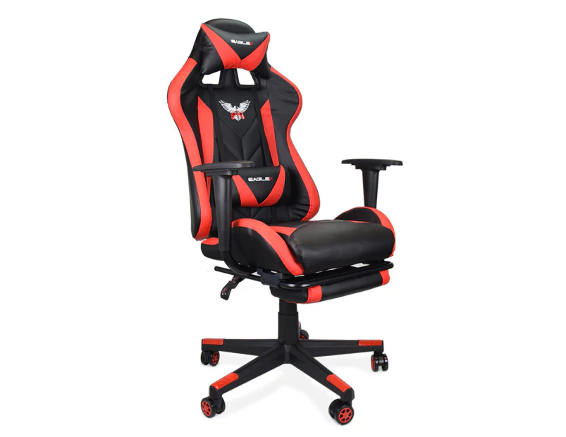 EagleX Gaming Race Chair BLACK / RED Racing Office Computer PU Leather Footrest