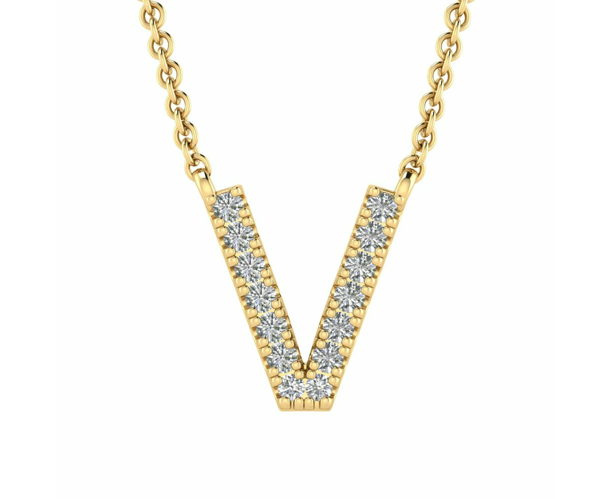 Initial 'V' Necklace with 0.06ct Diamonds in 9K Yellow Gold - PF-6284-Y