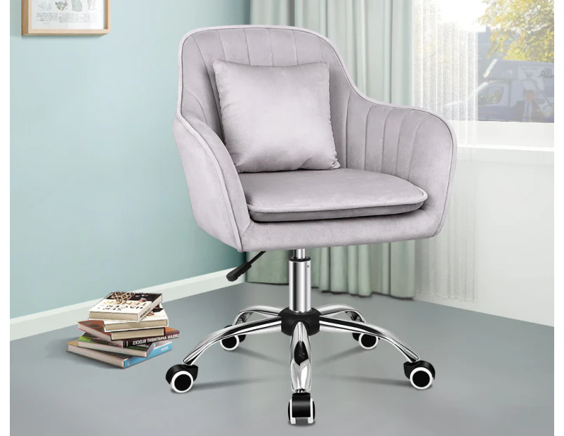 ALFORDSON Velvet Office Chair Computer Desk Swivel Armchair Work Seat Adult Kids Light Grey