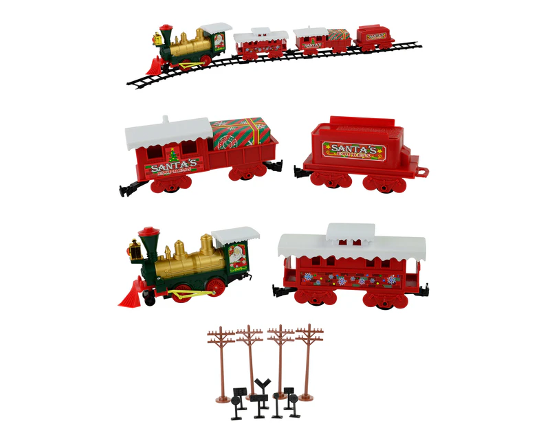 Santa Express Christmas Train Set With Three carriages - 29 Piece Set - Red Green Black & Gold