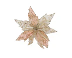 Pink Glittered Mesh & Fabric Leaf Poinsettia Christmas Flower Pick - 23cm - Pink with Gold