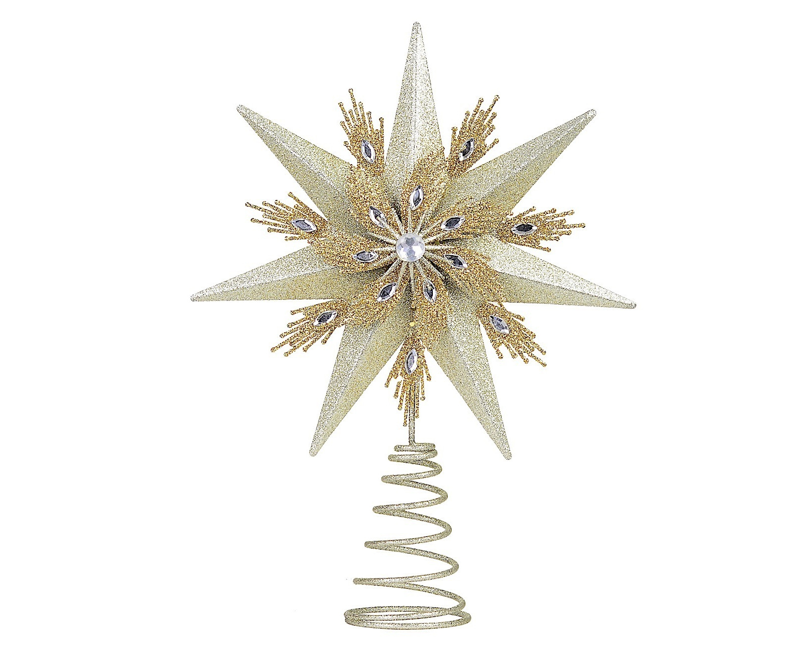 Champagne & Gold Glittered Star Christmas Tree Topper Decoration - 33cm ...