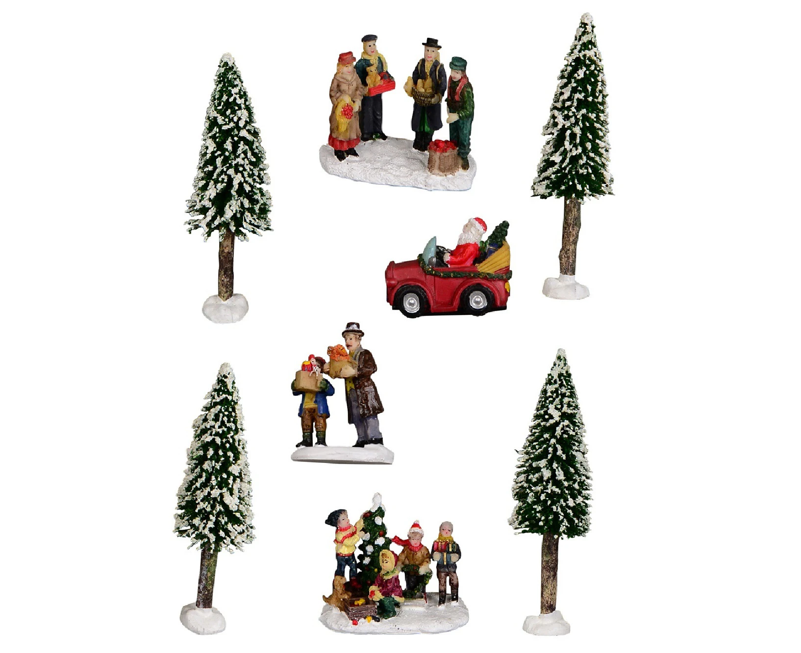 Cruising Santa, Decorating Tree & Gift Giving Christmas Figurines - 8 Piece Set - Various