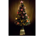 Multi Colour Fibre Optic Christmas Tree with Baubles, Stars & 100 Tips - 90cm - Multi Colour on Green Tree with Gold Base