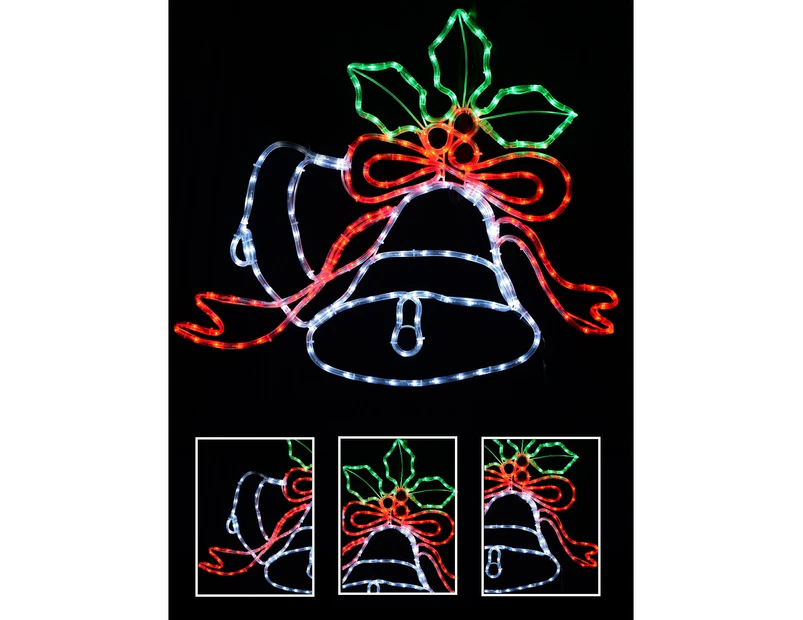 Multi Colour LED Christmas Bells & Mistletoe Rope Light Silhouette - 83cm - Red Green & Cool White