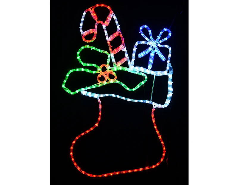 Multi Colour LED Filled Christmas Stocking Rope Light Display Silhouette - 78cm - Red with Cool White Green & Blue