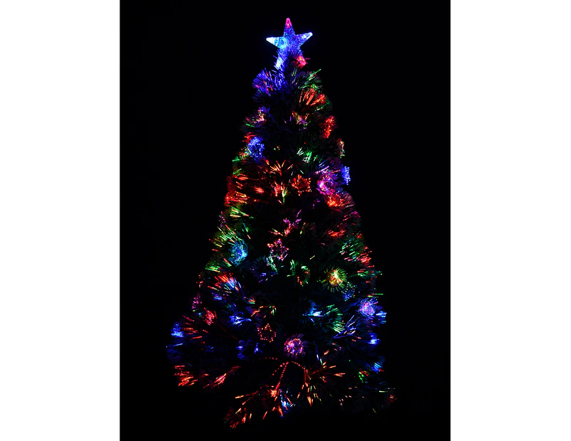 Rotating Fibre Optic Christmas Tree With Baubles, Stars & 230 White Tips - 1.8m - Green with White & Multi Colour