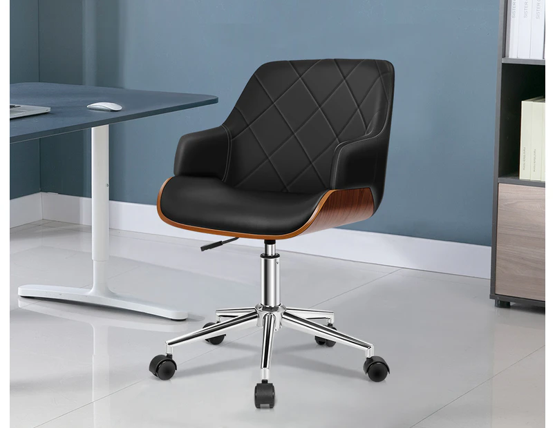 ALFORDSON Wooden Office Chair Computer Chairs Kendra Home Seat PU Leather Black