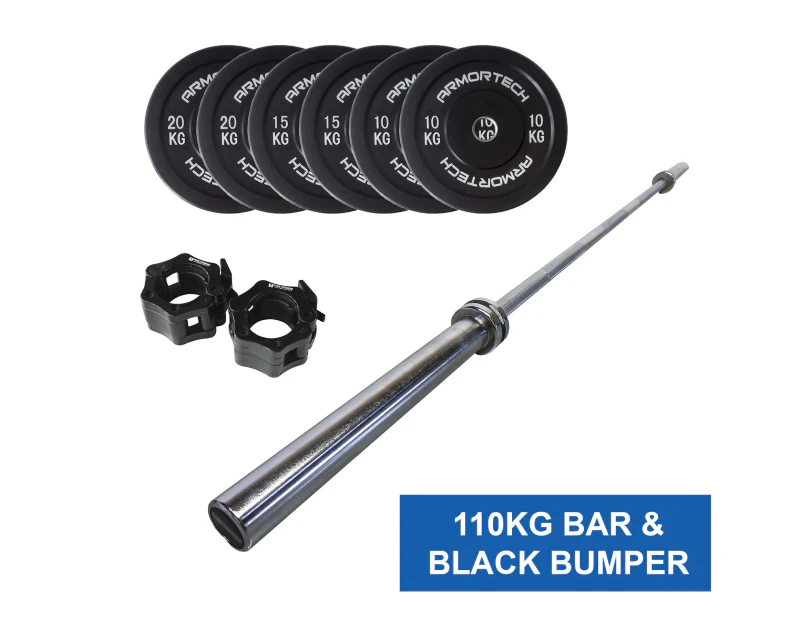 100kg Armortech V2 Black Bumper & Barbell Set