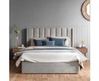 Gas Lift Storage Bed Frame with Vertical Lined Winged Bed Head in King, Queen and Double Size (Taupe White Velvet)