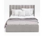 Gas Lift Storage Bed Frame with Vertical Lined Winged Bed Head in King, Queen and Double Size (Taupe White Velvet)
