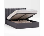 Gas Lift Storage Bed Frame with Vertical Lined Winged Bed Head in King, Queen and Double Size (Fossil Grey Velvet)