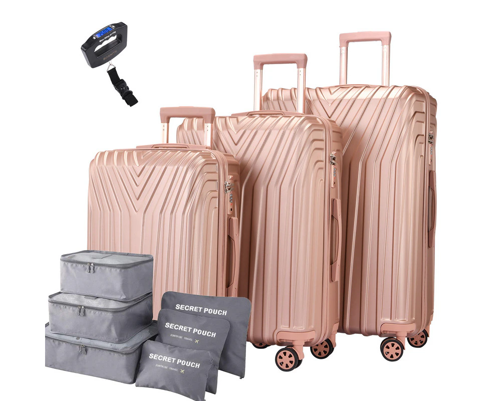 3pc Luggage Suitcase Trolley Set TSA Travel Carry On Bag Hard Case Lightweight A - Pink