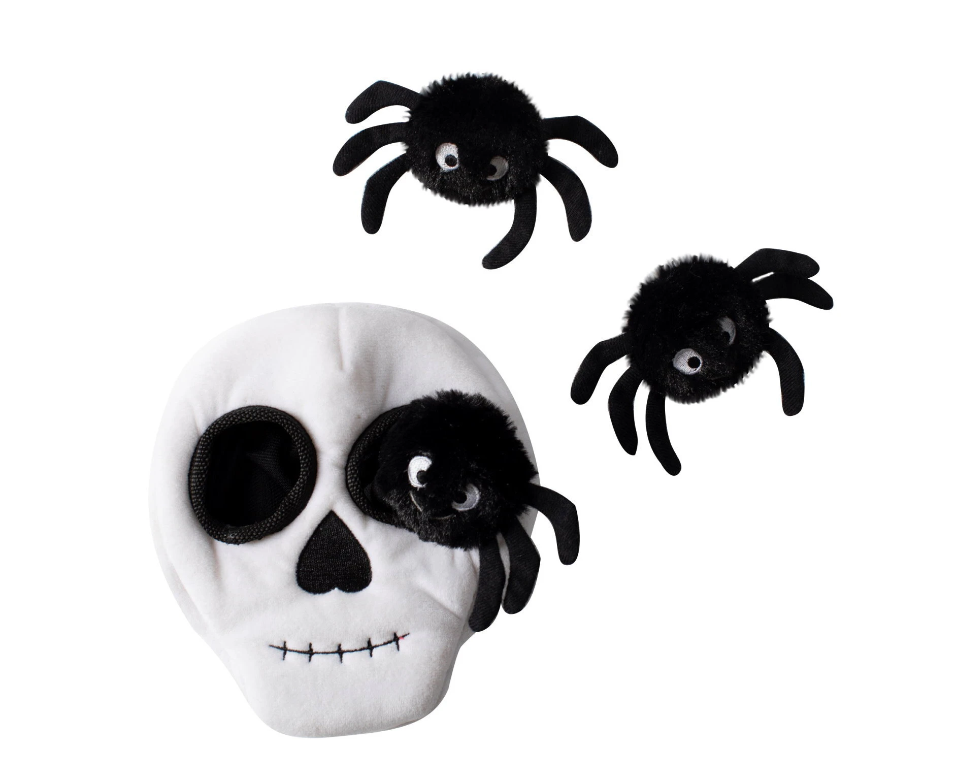 Fringe Studio Plush Squeaker Dog Toy - Skull Burrow + 3 Spiders