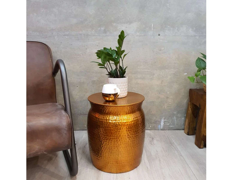 [Free Shipping]MANGO TREES Akora42 Hand Crafted Metal Side Table/Stool 42cm - Copper