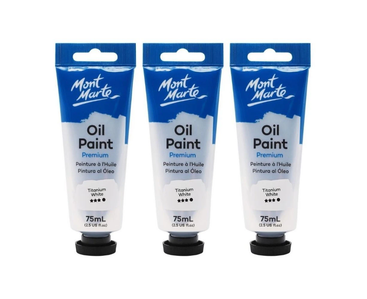 3x Mont Marte Oil Paint 75ml Tubes Titanium White | Painting Mixing Art