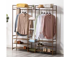 Furb Clothes Rack Bamboo Garment Coat Hanger Stand Closet Organiser Shoe Storage Airer Closet Shelf