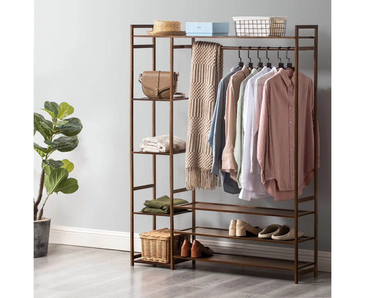 Furb 120cm Open Wardrobe Bamboo Clothes Hanging Rail Garment Rack Shoe Shelf Storage Organiser