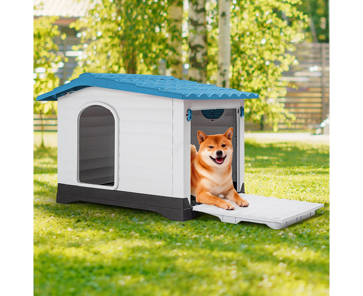 Taily Plastic Dog Kennel Outdoor Indoor Weatherproof Pet Puppy Dog House Large Blue Anti UV Shelter