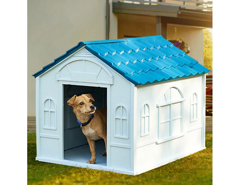 Taily Plastic Dog Kennel Outdoor Indoor Weatherproof Pet Puppy House Large Blue Anti UV Pet Shelter