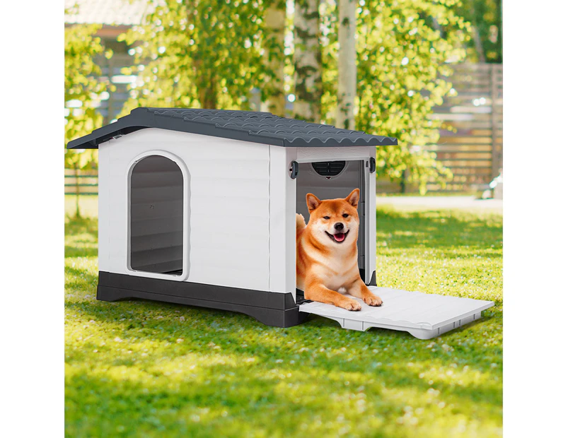 Taily Plastic Dog Kennel Outdoor Indoor Weatherproof Pet Puppy Dog House Large Grey Anti UV Shelter