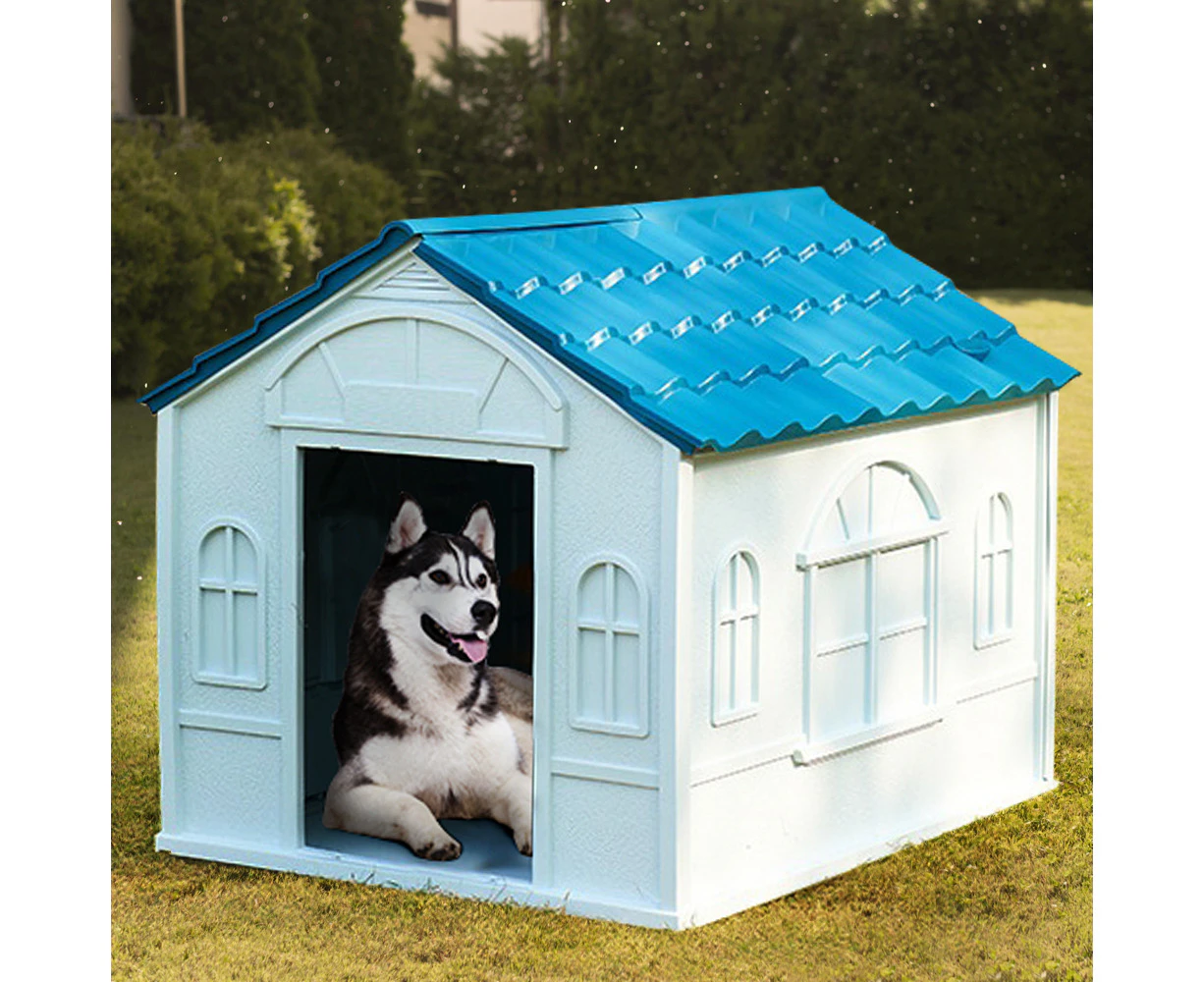 Taily Plastic Dog Kennel Outdoor Indoor Pet Puppy Dog House XL Extra Large Blue Anti UV Pet Shelter