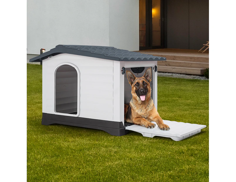 Taily Plastic Dog Kennel Outdoor Indoor Pet Puppy Dog House XL Extra Large Grey Anti UV Shelter
