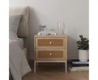 Rattan Cane Bedside Table with 2 Storage Drawers