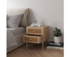 Rattan Cane Bedside Table with 2 Storage Drawers