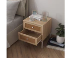 Rattan Cane Bedside Table with 2 Storage Drawers