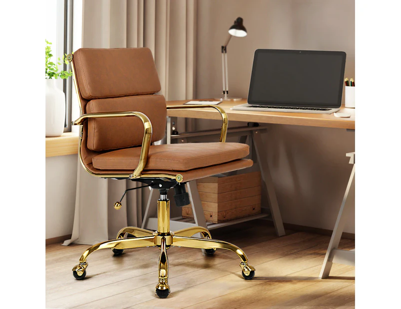 Furb Ergonomic Executive Eames Office Chair Height Adjustable Chair Gold/Brown