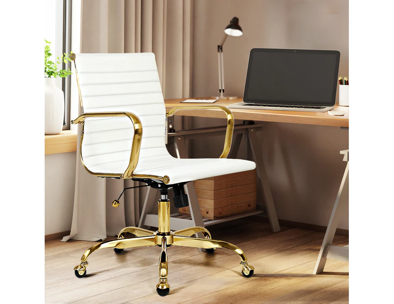 Furb Office Chair Gaming Executive Mid-Back Computer PU Leather Seat Work Study Wht Gd Eames Replica