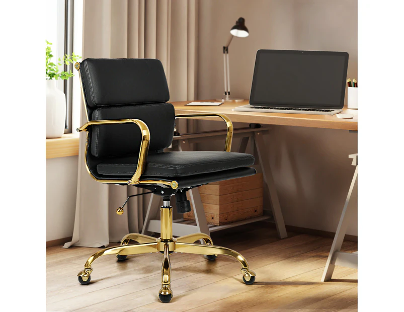 Furb Office Chair Gaming Executive Mid-Back Thick Padded PU Leather Work Study Blk Gd Eames Replica