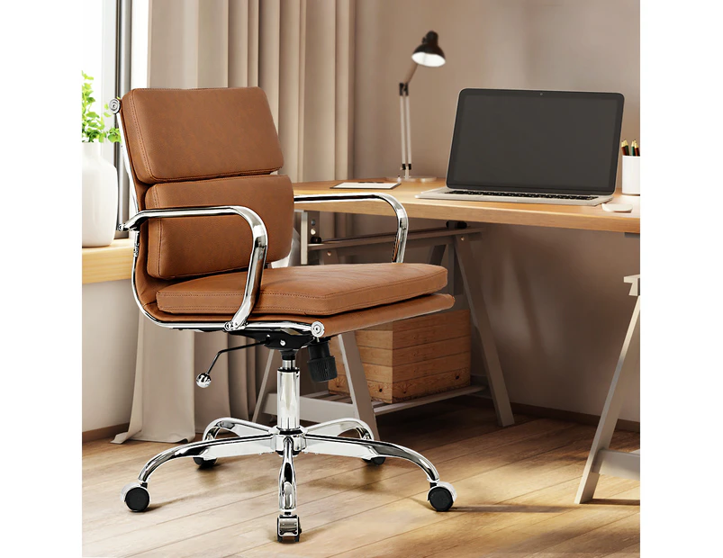 Furb Ergonomic Executive Eames Office Chair Height Adjustable Chair Sliver/Brown