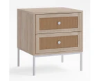 Rattan Cane Bedside Table with 2 Storage Drawers