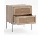 Rattan Cane Bedside Table with 2 Storage Drawers