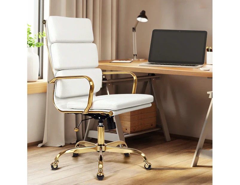 Furb Ergonomic Reclining Executive Eames Office Chair Height Adjustable Gold/White