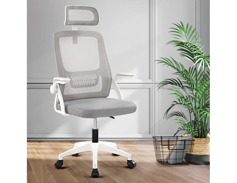 Furb Office Chair Computer Gaming Mesh Executive Chairs Seating Headrest White Light Grey