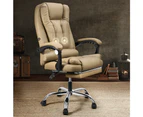 Furb Massage Office Chair Executive Gaming PU leather Seat Ergonomic Support Footrest Khaki