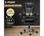 Furb Massage Office Chair Executive Gaming PU leather Seat Ergonomic Support Footrest Black