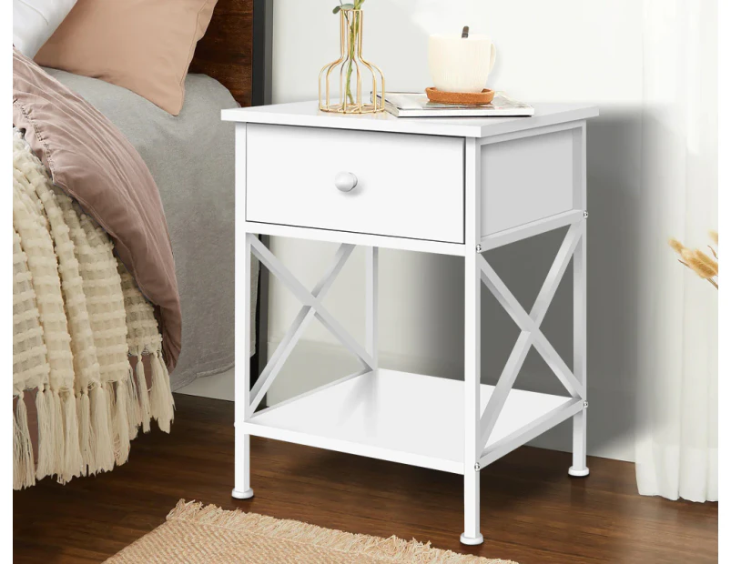 Bedside Table Wood Storage Cabinet Wooden Side Table - White