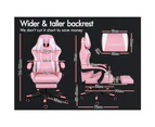 ALFORDSON Gaming Chair Office Racer Large Lumbar Cushion Footrest Seat Leather Pink & White