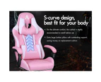 ALFORDSON Gaming Chair Office Racer Large Lumbar Cushion Footrest Seat Leather Pink & White