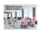 ALFORDSON Gaming Chair Office Racer Large Lumbar Cushion Footrest Seat Leather Pink & White