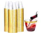 144 x PLASTIC TUMBLERS GOLD RIM 275mL | Party Wedding Wine Glasses Drinking Cups