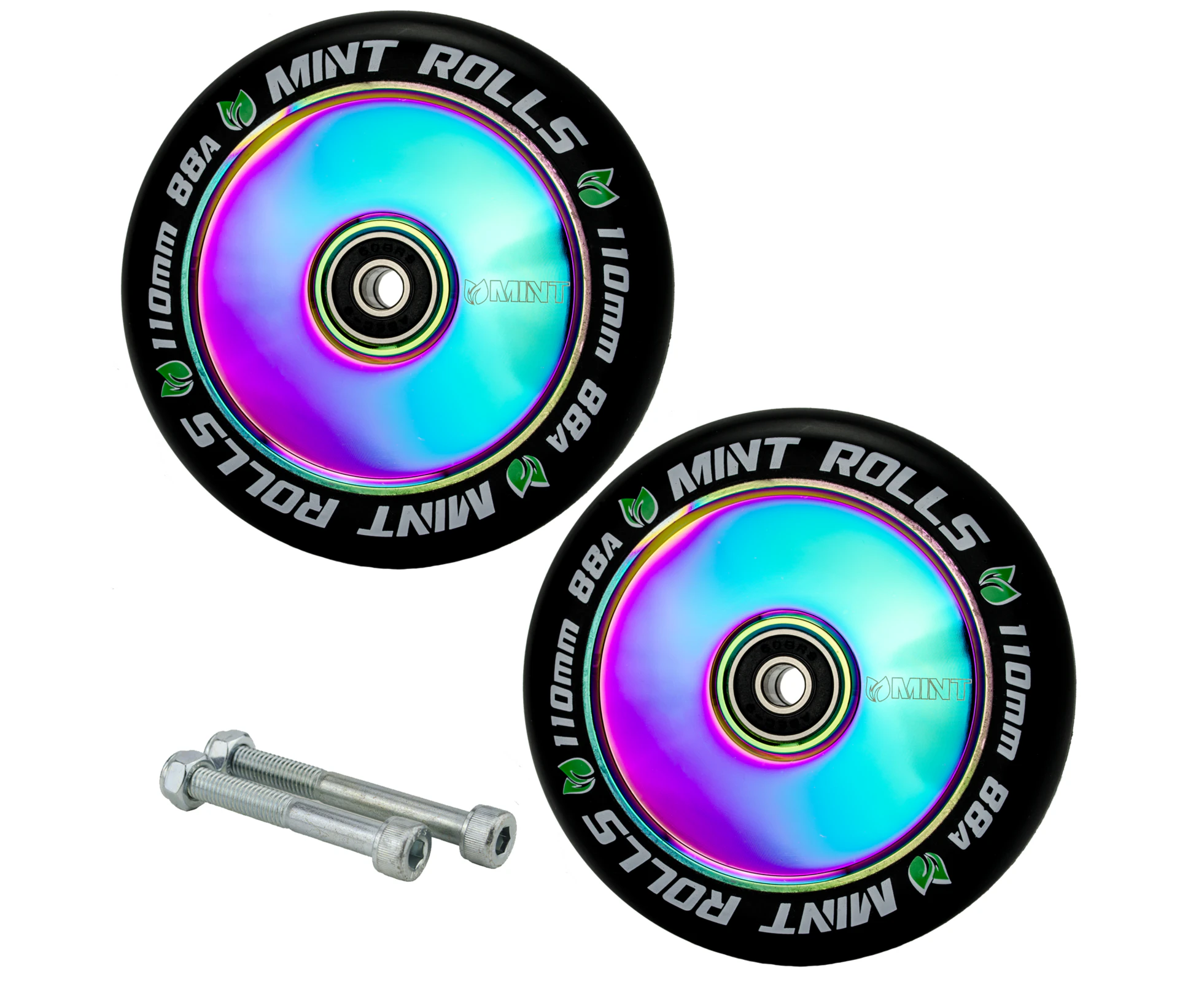 Mint Rolls 110mm Hollowcore Scooter Wheels - Oil Slick -Pair with Bearings Axles