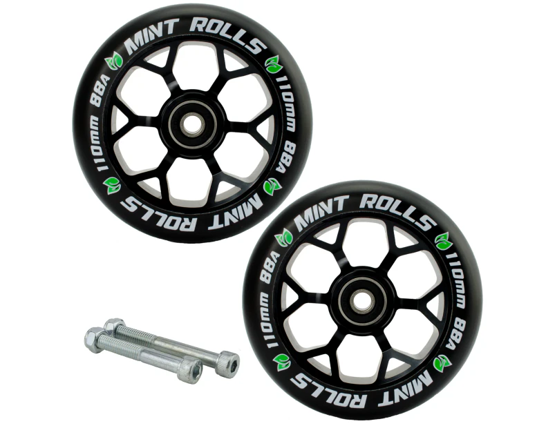 Mint Rolls 110mm Scooter Wheels - Black - Pair with Bearings and free Axles