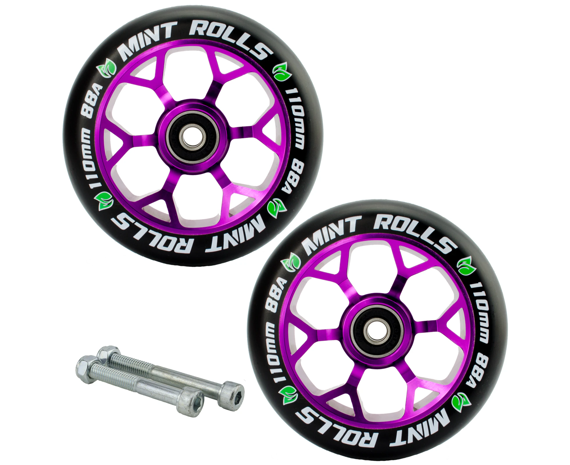 Mint Rolls 110mm Scooter Wheels - Purple - Pair with Bearings and free Axles