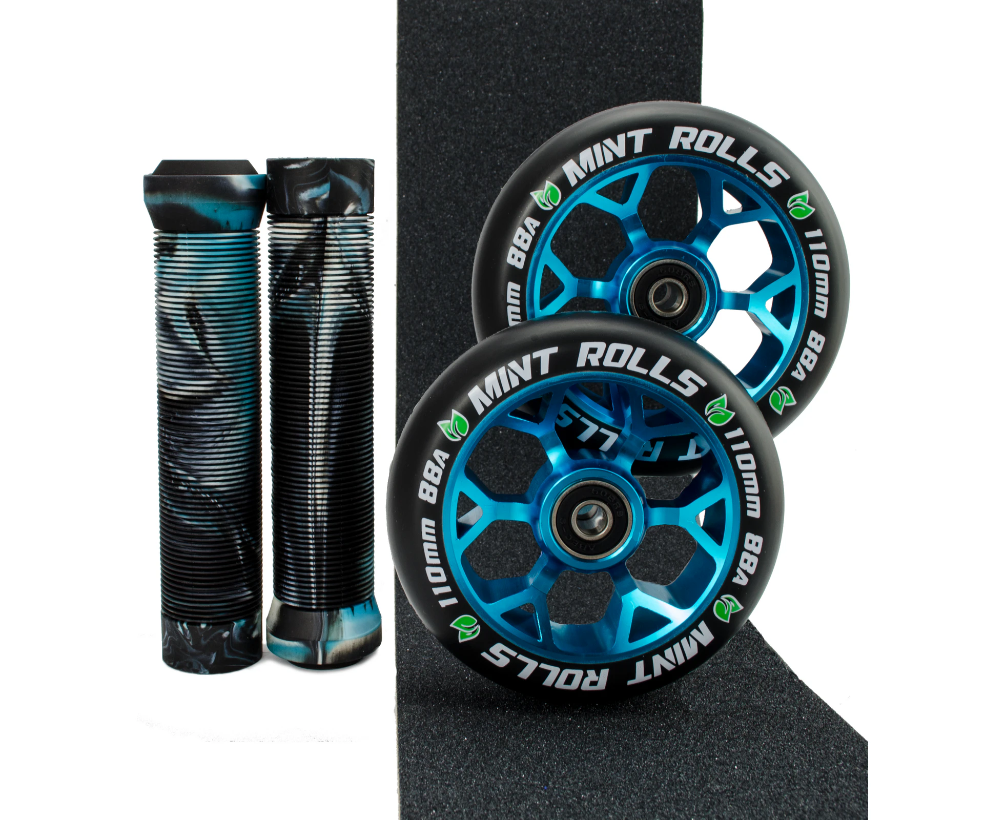 Mint Rolls 110mm Scooter Wheels Grips & Tape Pack Blue/Arctic - Free Axles